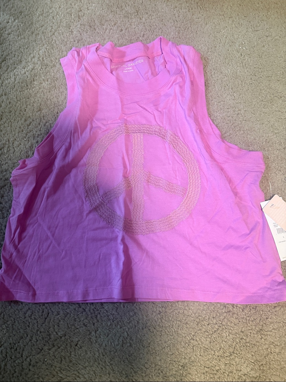Spiritual Gangster, Fuchsia Peace Tank Top, L, NWT
